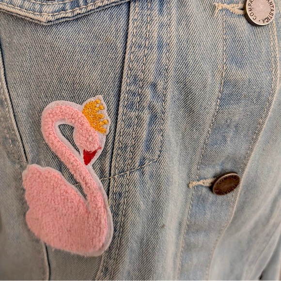 Compania Fantastica Blue Denim Jean Applique Jacket With Colorful Patchwork Sz M - Picture 14 of 16